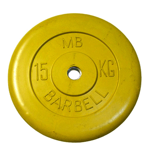 Диск для штанги MB Barbell цветной d-31 мм, 15 кг